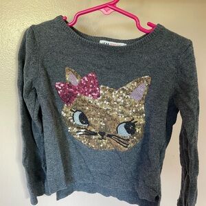 H&M Gray Sweater with Sequin Cat Design